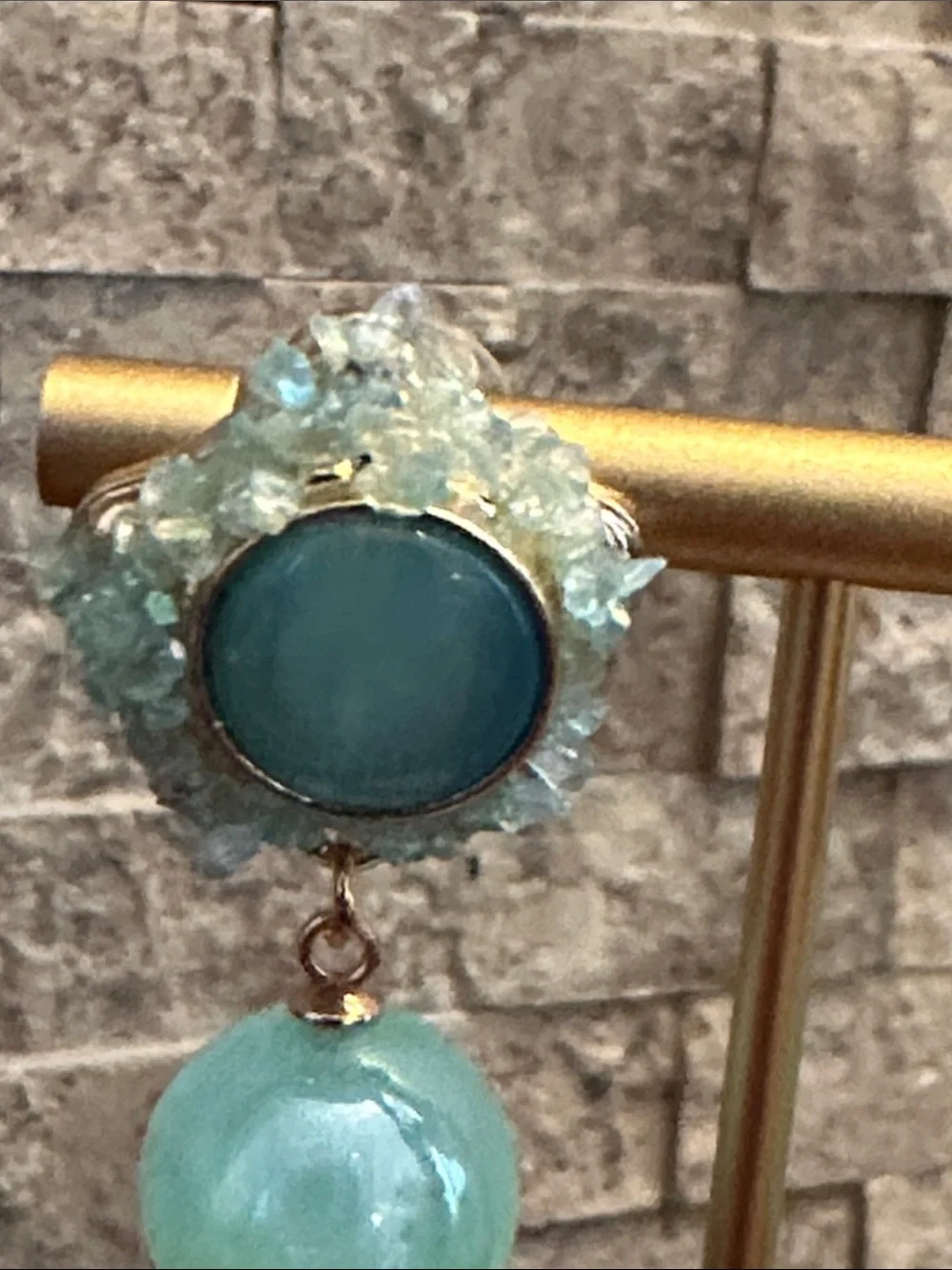 Fashion Jewelry Mint and Teal Drop Earrings with Gold Accents